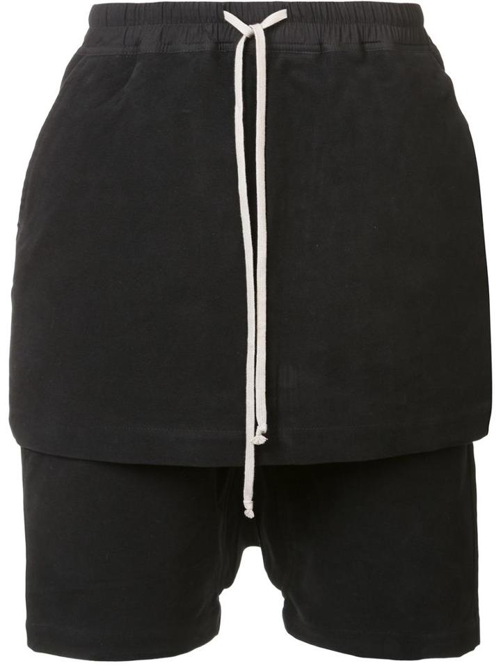 Rick Owens Drkshdw Skirt Layer Short Trousers, Men's, Size: Medium, Black, Cotton