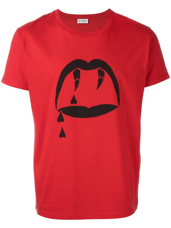 Saint Laurent 'blood Luster' Printed T-shirt, Men's, Size: Large, Red, Cotton