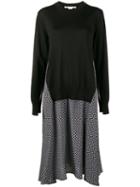 Stella Mccartney - Printed Dress With Sweater Overlay - Women - Silk/virgin Wool - 44, Blue, Silk/virgin Wool