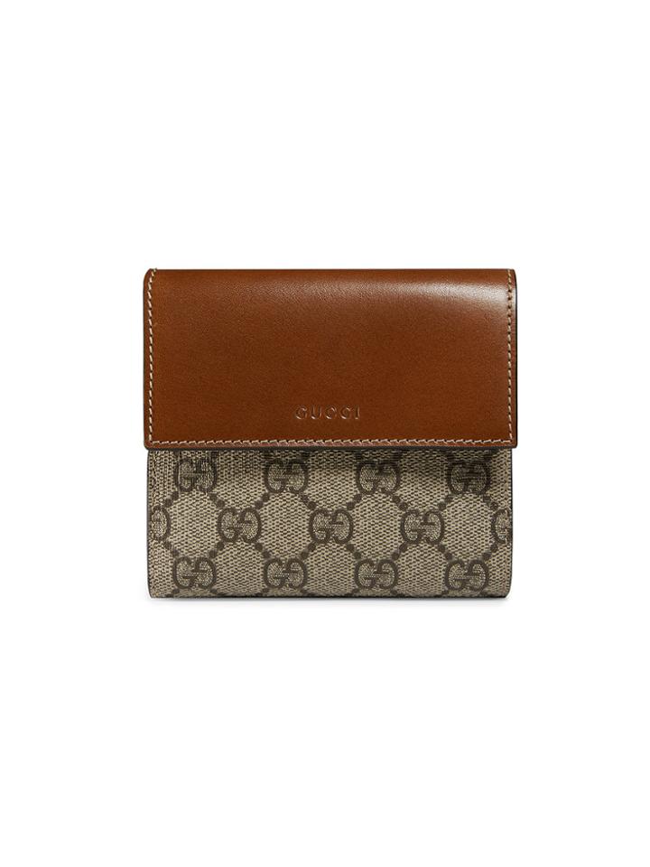 Gucci Gg Supreme French Flap Wallet - Brown