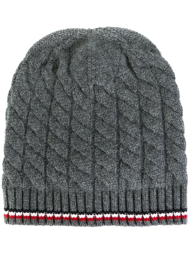 Moncler Gamme Bleu Cable Knit Hat, Men's, Grey, Cashmere