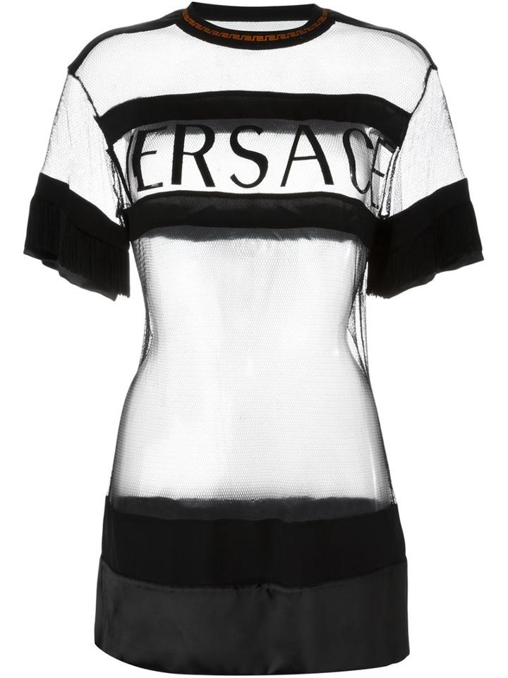 Versace Sheer Top, Women's, Size: 38, Black, Polyamide/viscose/silk