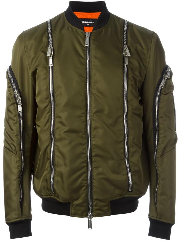 Dsquared2 Zip Detail Bomber Jacket, Men's, Size: 48, Green, Polyamide/polyurethane/polyester/pvc
