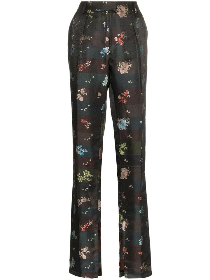 Preen By Thornton Bregazzi Juno Floral-jacquard Trousers - Black