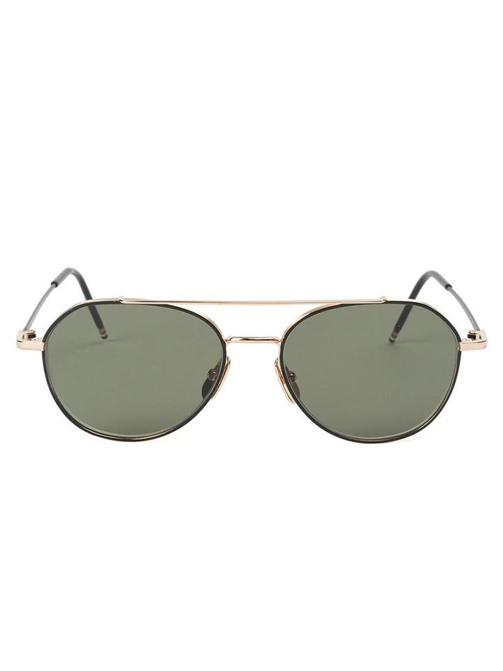 Thom Browne Aviator Frame Sunglasses, Adult Unisex, Black, 12kt Gold/glass