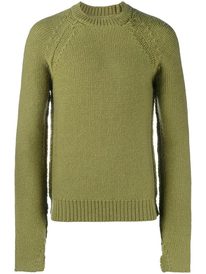Maison Margiela Ribbed Crew Neck Sweater, Men's, Size: Medium, Yellow/orange, Wool