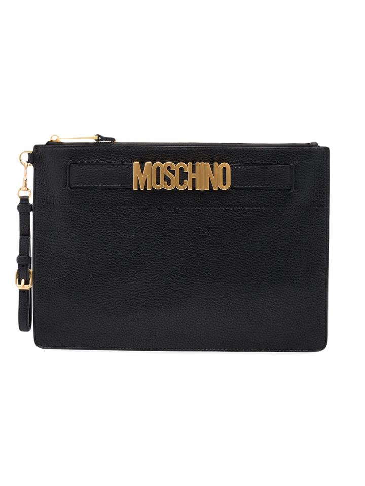 Moschino Black Logo Leather Pouch