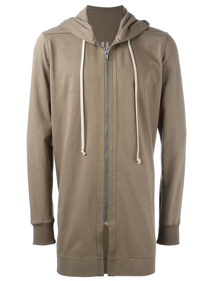 Rick Owens Long Length Hoodie, Men's, Size: Large, Green, Cotton