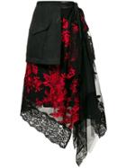 Antonio Marras Flower Embroidered Asymmetric Skirt - Black
