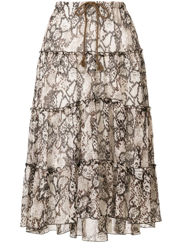 See By Chloé Tiered Snakeskin-print Midi Skirt - Nude & Neutrals