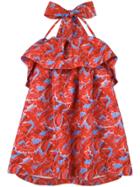 Msgm Palm Print Oversized Ruffle Dress - Red