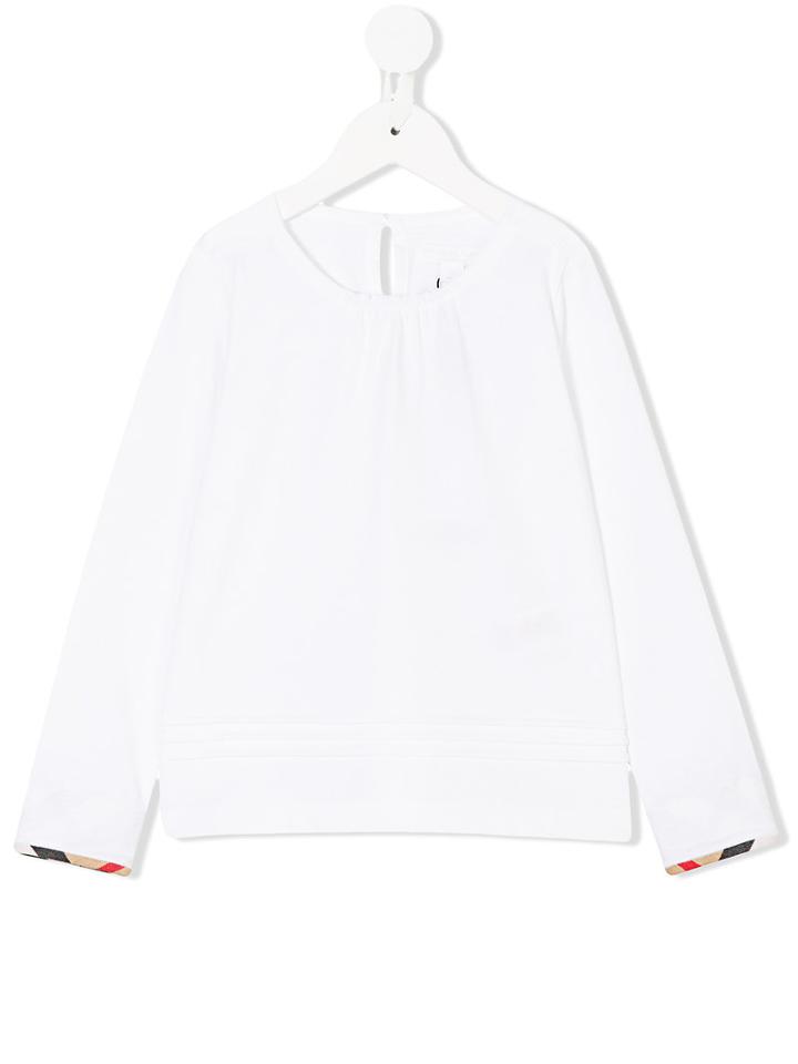 Burberry Kids - Long-sleeve Check-trim Blouse - Kids - Cotton - 7 Yrs, White
