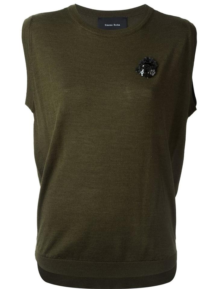 Simone Rocha Brooch Knit Tank Top, Women's, Size: Medium, Green, Silk/cashmere/merino