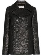 Saint Laurent Lacquered Crocodile-style Pea Coat - Black