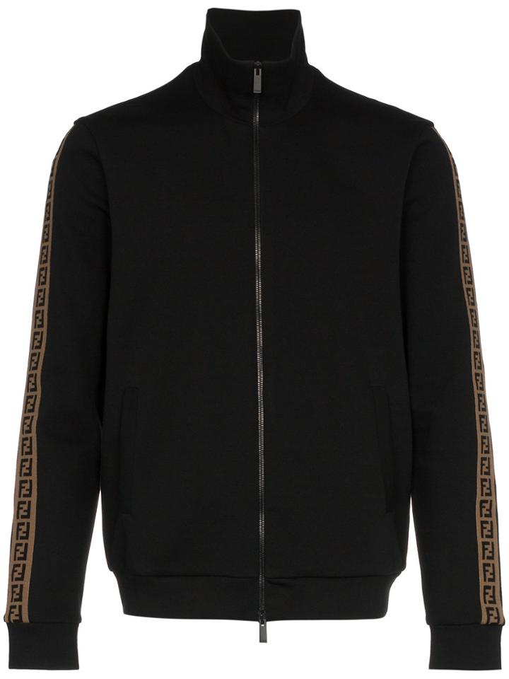 Fendi Zipped Logo Stripe Track Jacket - Black