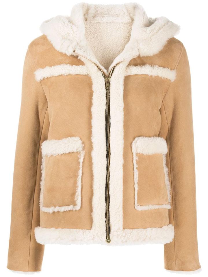 Sandro Paris Hooded Shearling Jacket - Brown