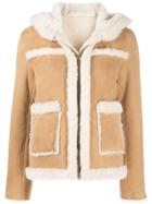 Sandro Paris Hooded Shearling Jacket - Brown