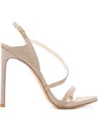 Stuart Weitzman Glitter Sandals, Women's, Size: 38.5, Grey, Leather/pvc