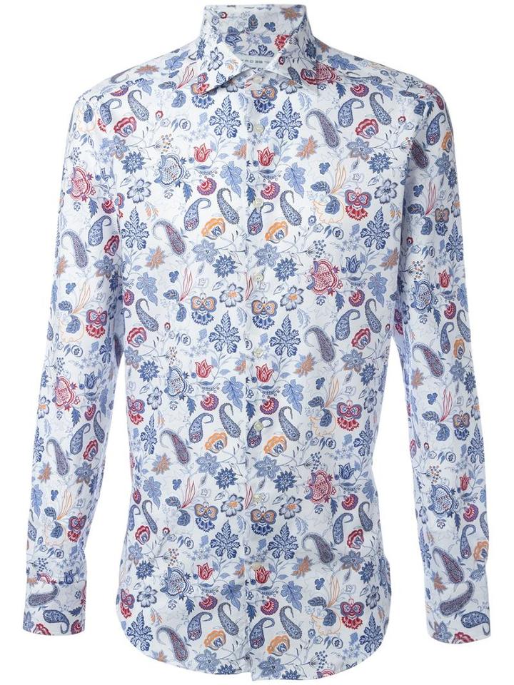 Etro Multi Print Shirt, Men's, Size: 39, White, Cotton