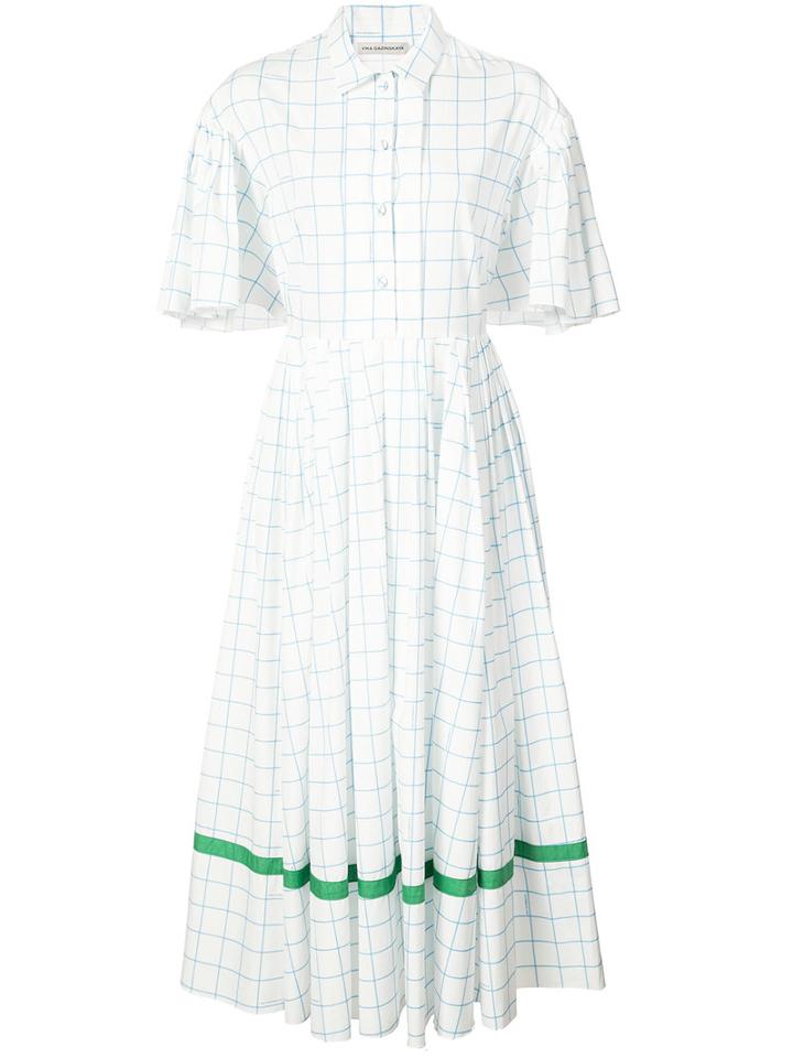 Vika Gazinskaya - Checked Flared Buttoned Dress - Women - Cotton - 38, Women's, White, Cotton