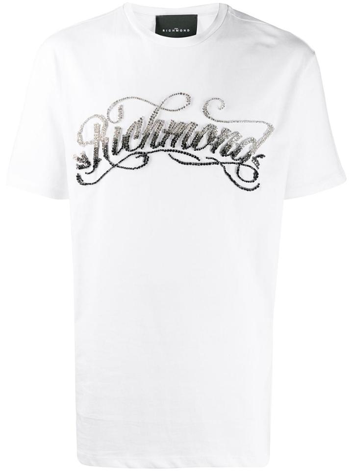 John Richmond Mackintosh Crystal Embellished T-shirt - White