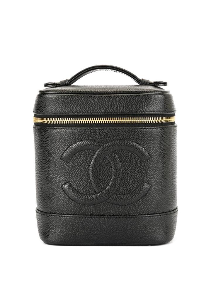 Chanel Vintage Cc Logos Cosmetic Vanity Hand Bag - Black