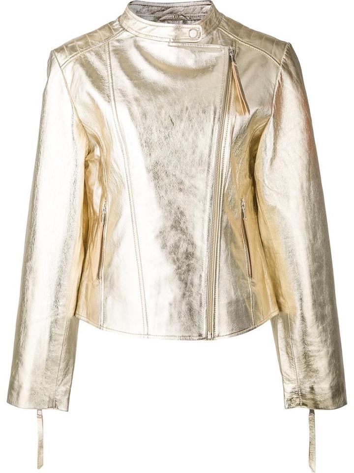 P.a.r.o.s.h. Metallic (grey) Biker Jacket, Women's, Size: 42, Lamb Skin