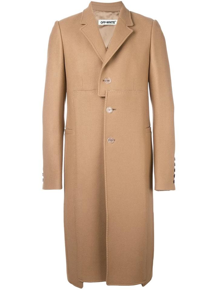 Off-white Patched Single Breasted Coat, Men's, Size: Large, Nude/neutrals, Cotton/polyamide/polyester/virgin Wool