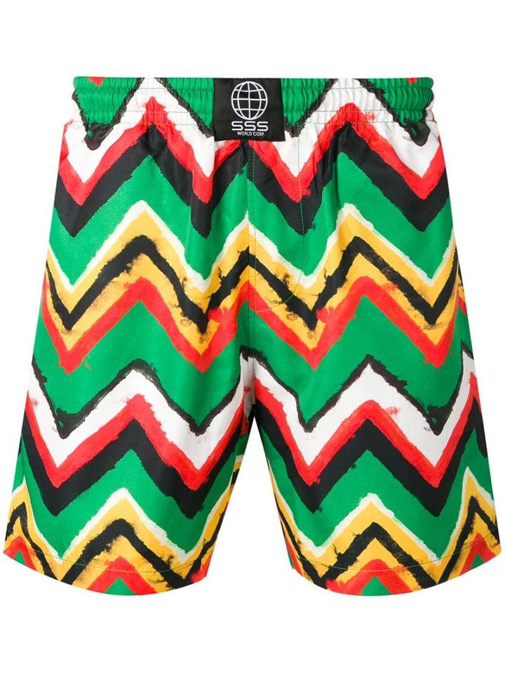 Sss World Corp Zig-zag Print Swim Shorts - Green