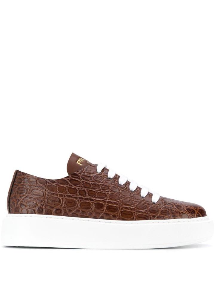 Prada Embossed Lace-up Sneakers - Brown