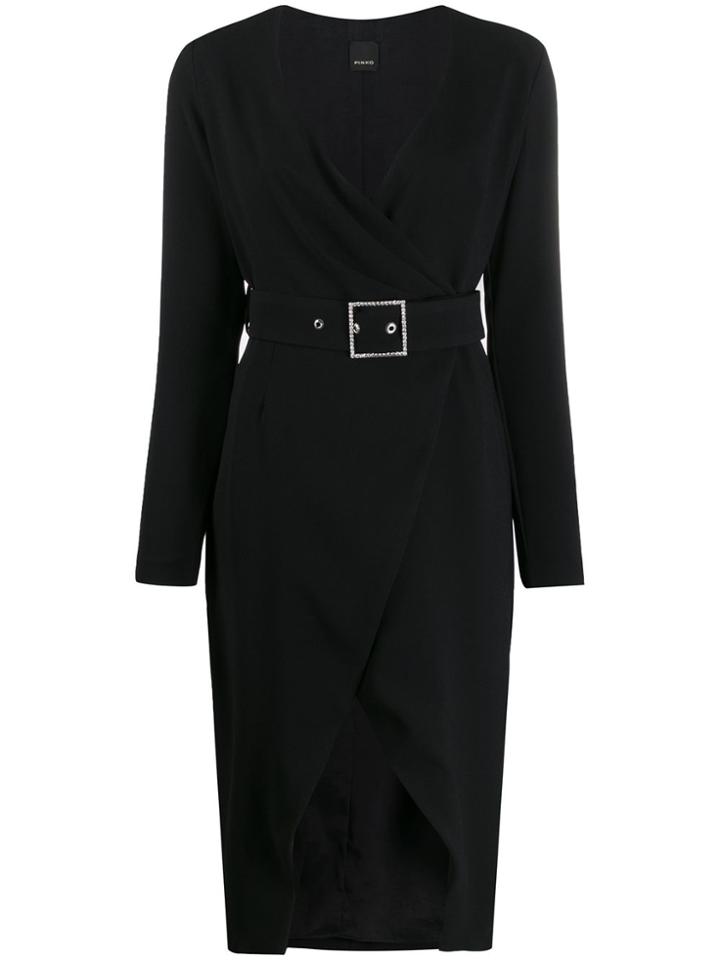 Pinko V-neck Wrap Midi Dress - Black