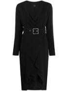 Pinko V-neck Wrap Midi Dress - Black