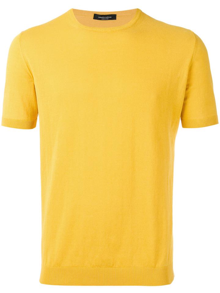 Roberto Collina Knitted T-shirt, Men's, Size: 46, Yellow/orange, Cotton