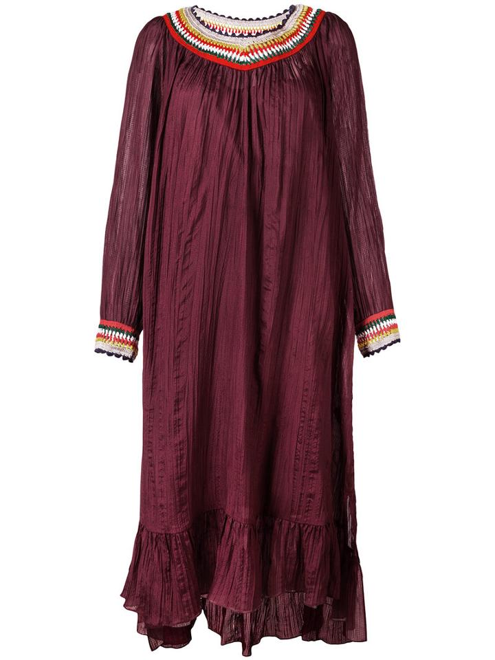 Tsumori Chisato - Crochet Trim Tunic Dress - Women - Silk/polyester/polyurethane - M, Red, Silk/polyester/polyurethane