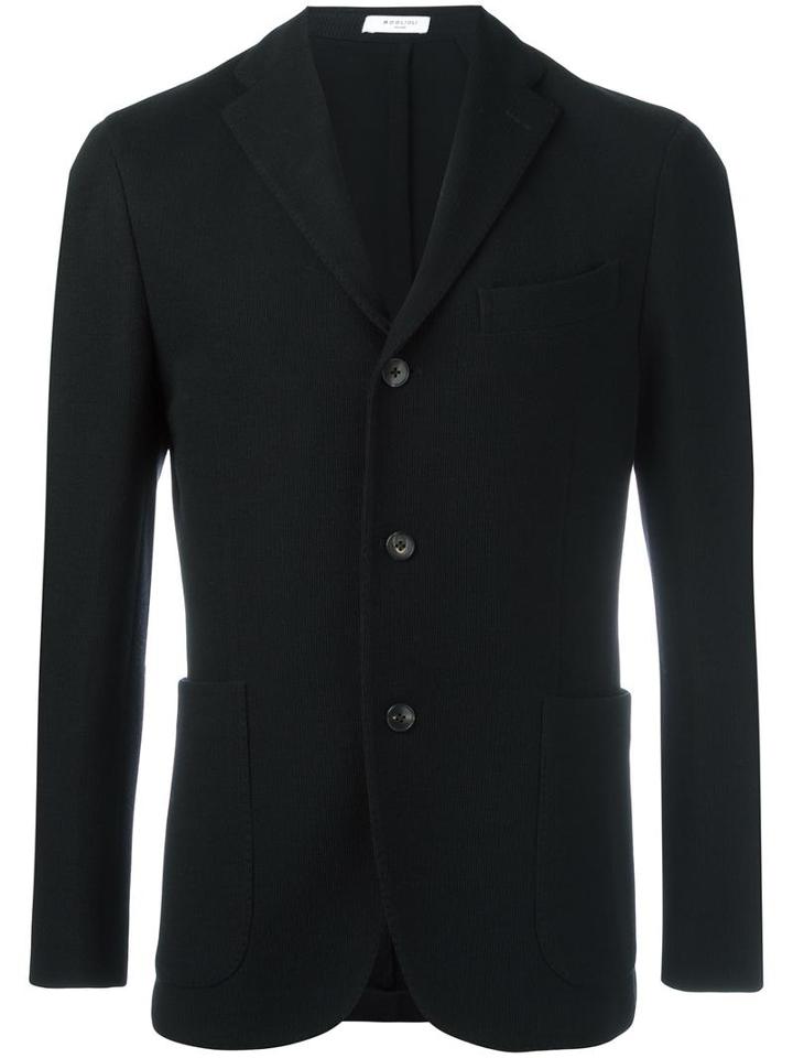 Boglioli Notched Lapel Blazer, Men's, Size: 52, Black, Virgin Wool/cotton/acetate/cupro