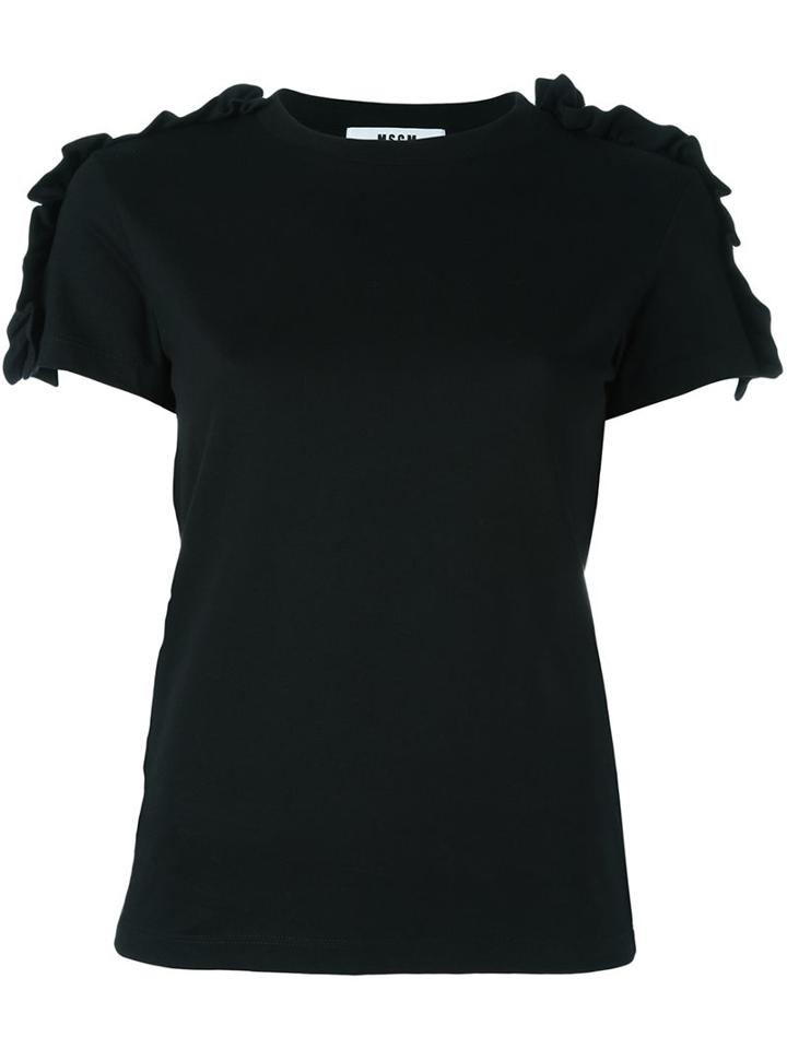 Msgm Ruffled Shoulders T-shirt, Women's, Size: Large, Black, Cotton