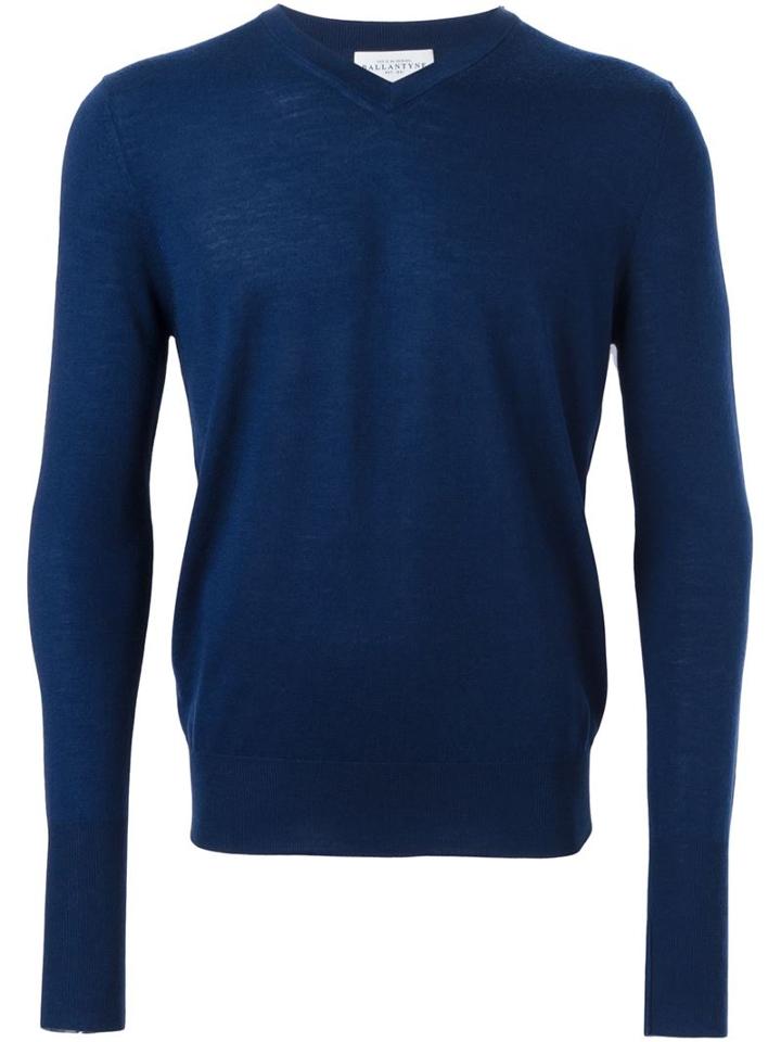 Ballantyne V-neck Pullover, Men's, Size: 48, Blue, Silk/cashmere