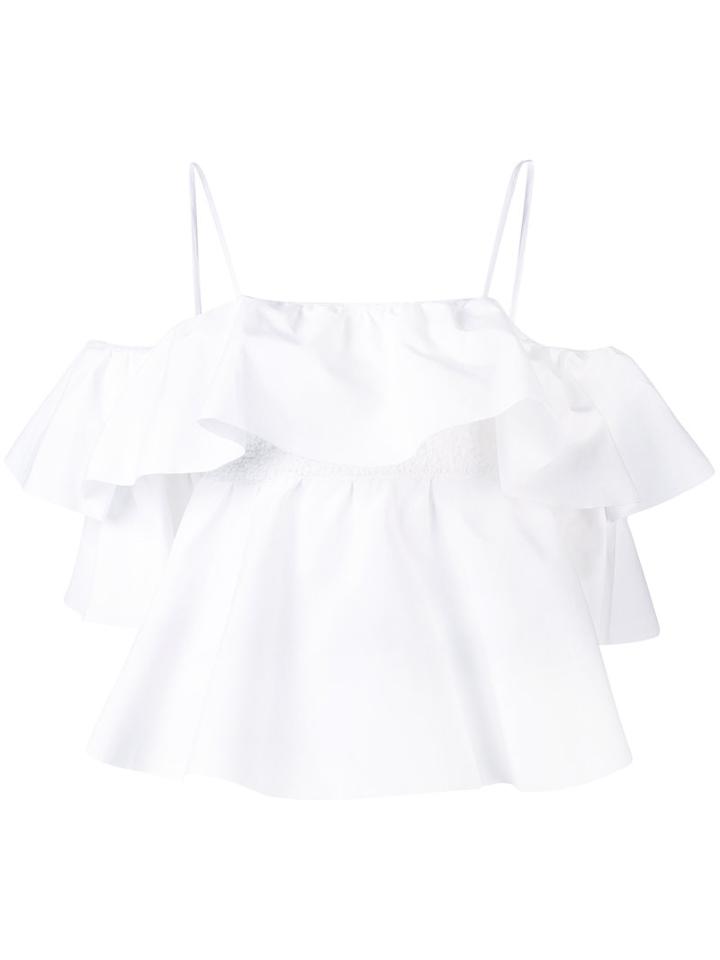 Msgm - Ruffle Top - Women - Cotton - 42, White, Cotton