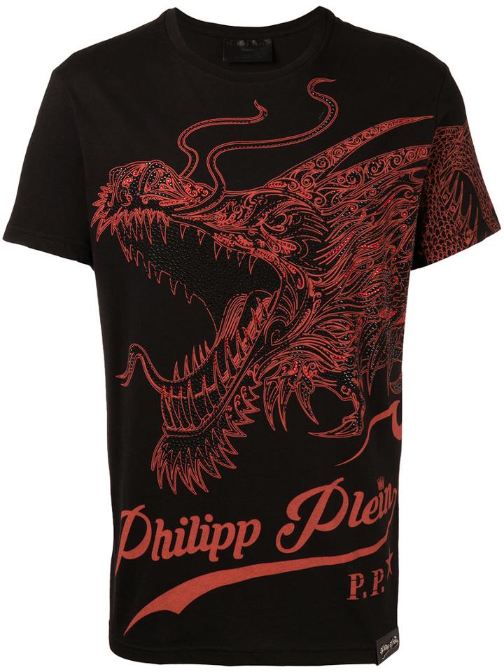 Philipp Plein Dragon Embellished T-shirt, Men's, Size: Large, Black, Cotton/crystal