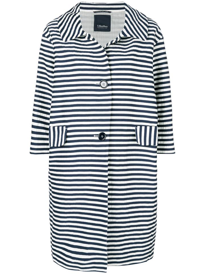 's Max Mara Striped Cocoon Coat - Blue
