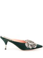 Rochas Formia Jewel Embellished Mules - Green