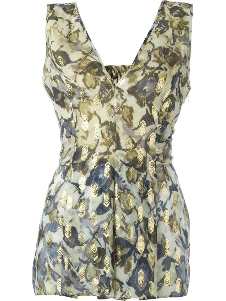 Foil Print V-neck Top - Women - Polyester/silk/rayon - 44, Green, Polyester/silk/rayon, Alberta Ferretti