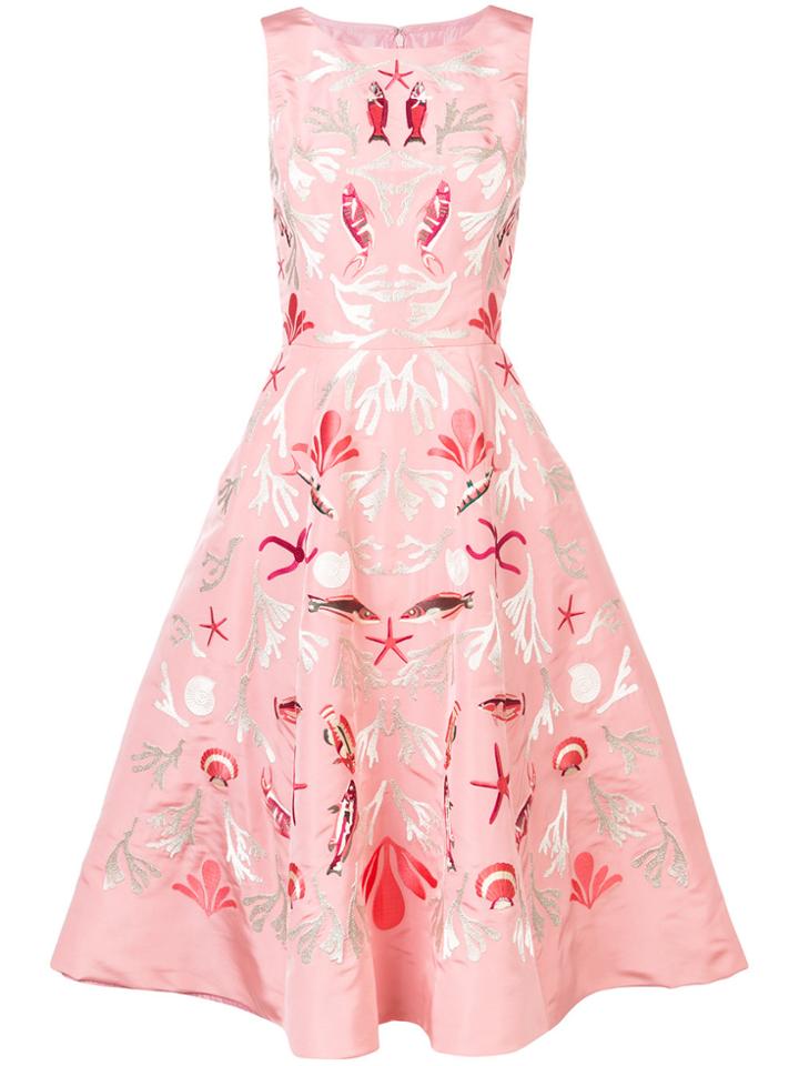 Oscar De La Renta Sleeveless Embroidered Dress - Pink & Purple