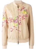 Etro Floral Embellished Bomber Jacket, Women's, Size: 42, Nude/neutrals, Lamb Skin/viscose/cotton/spandex/elastane