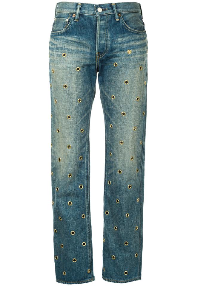 Tu Es Mon Trésor Eyelet Dot Jeans Short Length - Blue