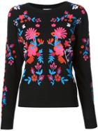Tanya Taylor Embroidered Floral Sweater, Women's, Size: Medium, Black, Acetate/viscose/spandex/elastane