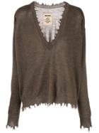 Uma Wang Frayed V Jumper - Brown