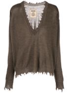 Uma Wang Frayed V Jumper - Brown