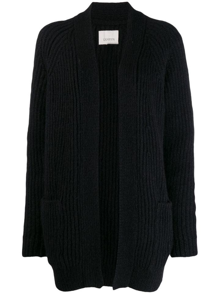 Laneus Ribbed Knit Cardi-coat - Black