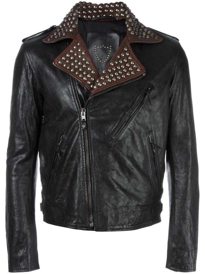 Htc Hollywood Trading Company Studded Biker Jacket, Men's, Size: Large, Black, Leather/viscose